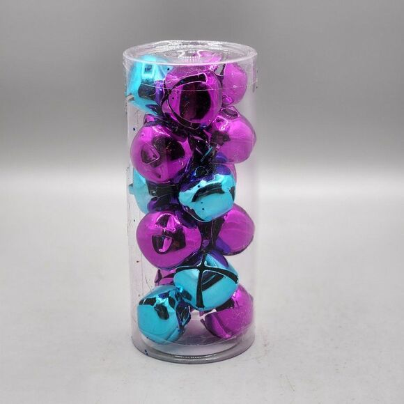 ASHLAND Christmas Tiny Treasures Jingle Bells 15 Pc 1.1 inch Purple Blue Craft - Picture 2 of 3